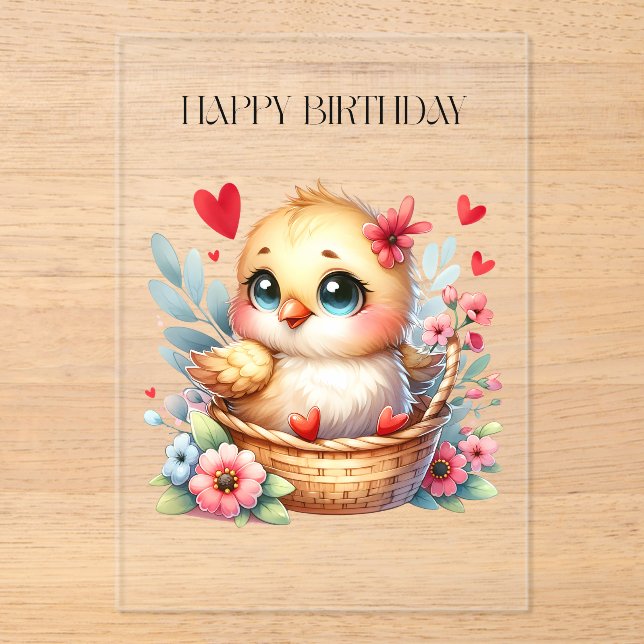 Invitaciones Acrílicas Pollito de cumpleaños lindo. (Anverso)