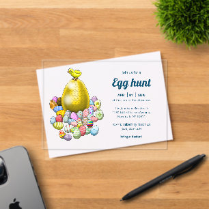 Invitaciones Acrílicas Pollito de Pascua y huevo de Pascua dorado
