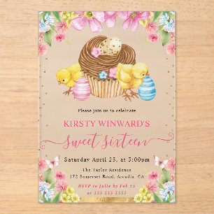 Invitaciones Acrílicas Pollitos de Pascua con Acuarela y Pastel Cumpleaño