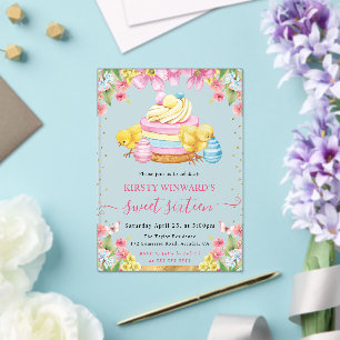 Invitaciones Acrílicas Pollitos de Pascua con Acuarela y Pastel Primavera