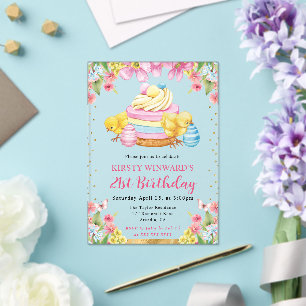 Invitaciones Acrílicas Pollitos de Pascua en acuarela Cumpleaños 21 de pr