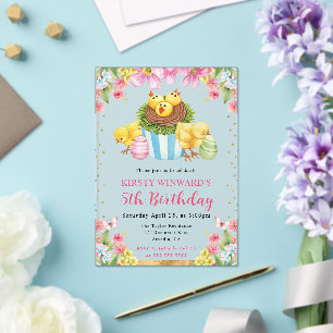 Invitaciones Acrílicas Pollitos de Pascua en acuarela Primavera Cumpleaño