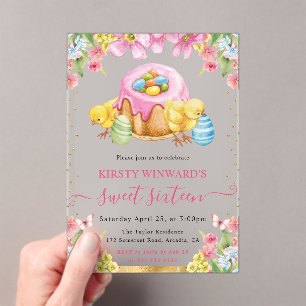 Invitaciones Acrílicas Pollitos de Pascua en acuarela y pastel Dulces 16