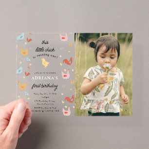 Invitaciones Acrílicas Pollitos Lindos Gallinas Cumpleaños Niño Primera F