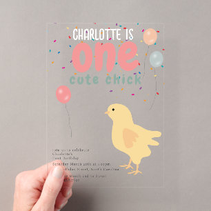 Invitaciones Acrílicas Pollitos Lindos Gallinas Niña Cumpleaños 1º Primer