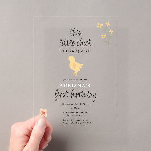 Invitaciones Acrílicas Pollitos Lindos Gallinas y Polluelos Cumpleaños Un