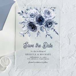 Invitaciones Acrílicas Polvo Azul Floral Rústico para Guardar la Fecha de