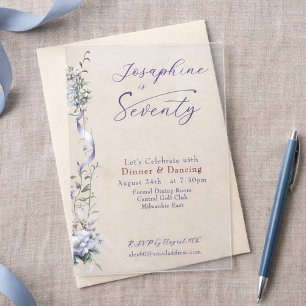 Invitaciones Acrílicas Polvo Femenino Flor Silvestre Azul Cumpleaños 70