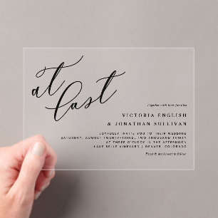 Invitaciones Acrílicas Por Fin Caligrafía Moderna Negra Boda