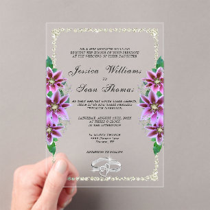Invitaciones Acrílicas Posh Framed, Diamond Rings & Clematis Boda