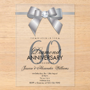 Invitaciones Acrílicas Posh Gem Bow & Ribbon 60º Aniversario de Boda