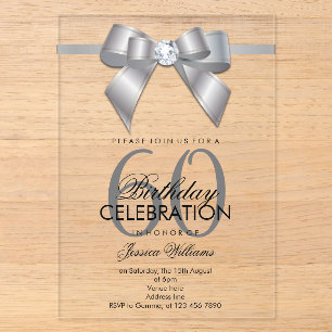 Invitaciones Acrílicas Posh Gem Bow & Ribbon 60 Cumpleaños