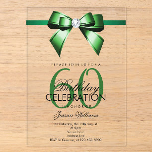 Invitaciones Acrílicas Posh Gem Bow & Ribbon 60 cumpleaños
