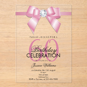 Invitaciones Acrílicas Posh Gem Bow & Ribbon 60 Cumpleaños