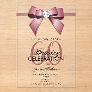 Invitaciones Acrílicas Posh Gem Bow & Ribbon 60 Cumpleaños