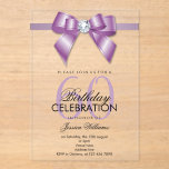 Invitaciones Acrílicas Posh Gem Bow & Ribbon 60th Birthday<br><div class="desc">Custom sophisticated, modern trendy acrylic 60th Birthday party invitations for sixtieth events. With a beautiful rhinestone jewel diamond gem bow on a amethyst ribbon. Fashionable and sophisticated design suitable for any season. All text, font and text colour is fully customisable to meet your requirements, if you would like help to...</div>