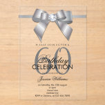 Invitaciones Acrílicas Posh Gem Bow & Ribbon 60th Birthday<br><div class="desc">Custom sophisticated, modern trendy acrylic 60th Birthday party invitations for sixtieth events. With a beautiful rhinestone jewel diamond gem bow on a silver ribbon. Fashionable and sophisticated design suitable for any season. All text, font and text colour is fully customisable to meet your requirements, if you would like help to...</div>