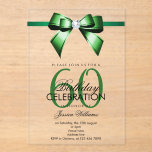 Invitaciones Acrílicas Posh Gem Bow & Ribbon 60th Birthday<br><div class="desc">Custom sophisticated, modern trendy acrylic 60th Birthday party invitations for sixtieth events. With a beautiful rhinestone jewel diamond gem bow on a emerald ribbon. Fashionable and sophisticated design suitable for any season. All text, font and text colour is fully customisable to meet your requirements, if you would like help to...</div>
