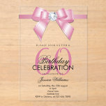 Invitaciones Acrílicas Posh Gem Bow & Ribbon 60th Birthday<br><div class="desc">Custom sophisticated, modern trendy acrylic 60th Birthday party invitations for sixtieth events. With a beautiful rhinestone jewel diamond gem bow on a pink ribbon. Fashionable and sophisticated design suitable for any season. All text, font and text colour is fully customisable to meet your requirements, if you would like help to...</div>