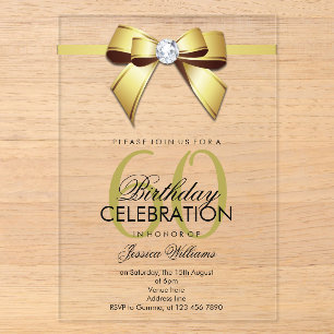 Invitaciones Acrílicas Posh Gem Bow & Ribbon Cumpleaños 60