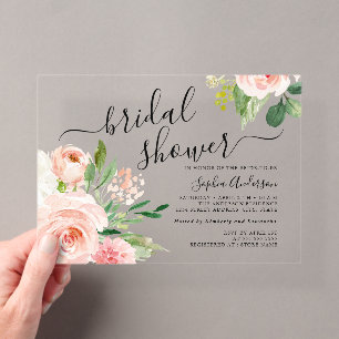 Invitaciones Acrílicas Precioso guión rubor floral ducha nupcial