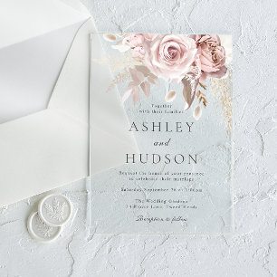 Invitaciones Acrílicas Precioso polvo de rosa y fuente gris de boda de co