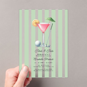 Invitaciones Acrílicas Preppy Country Club Martini Golf Despedida de Solt