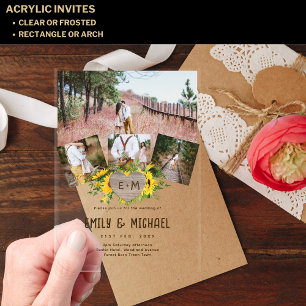 Invitaciones Acrílicas PRESUPUESTO Acrílico Claro Foto Boda Girasoles