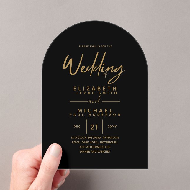 Invitaciones Acrílicas PRESUPUESTO Acrílico Oro Negro Textos Elegante Bod (Insitu (portátil))