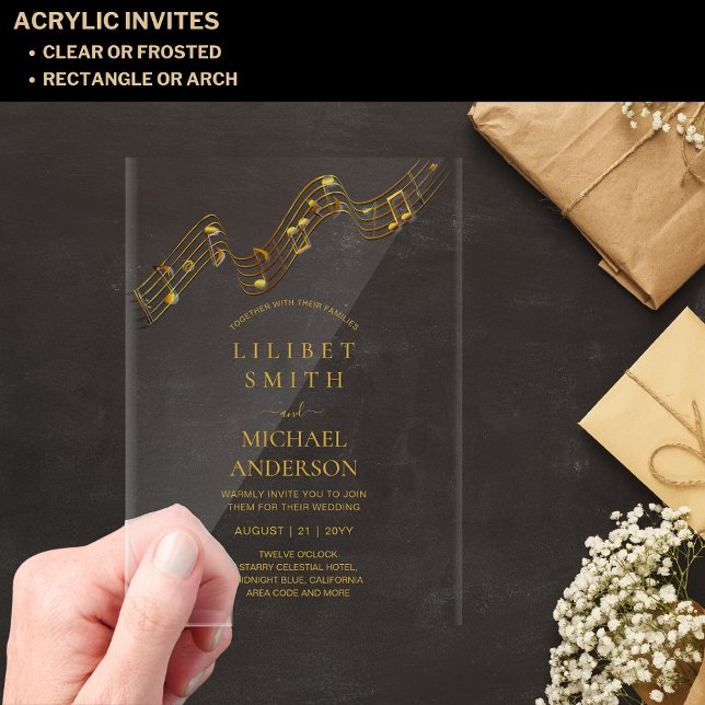 Invitaciones Acrílicas PRESUPUESTO Boda acrílico NOTAS MÚSICAS Oro Textos (Subido por el creador)