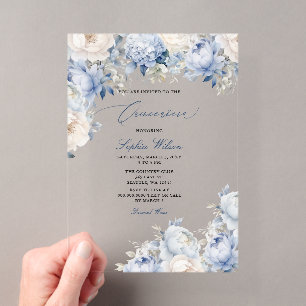 Invitaciones Acrílicas Presupuesto Moderno Dusty Blue Floral Quinceañera