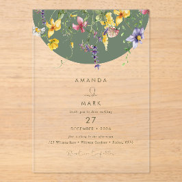Invitaciones Acrílicas Primavera Caída Boho Flor silvestre Bloom Whimsica
