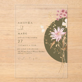 Invitaciones Acrílicas Primavera Verano Otoño Flor Silvestre Caprichosa 