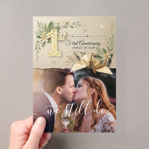 Invitaciones Acrílicas Primer Aniversario de Boda en Papel Pareja Grulla