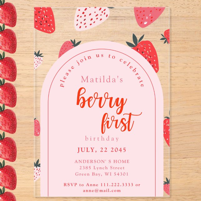 Invitaciones Acrílicas Primer cumpleaños de Berry Fiesta de cumpleaños nú (Subido por el creador)