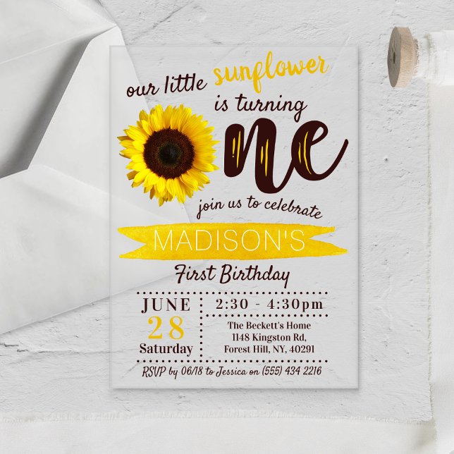 Invitaciones Acrílicas Primer cumpleaños de Little Sunflower (Subido por el creador)