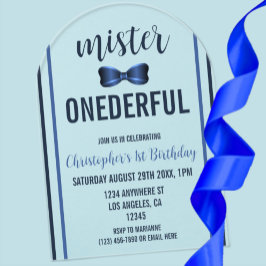 Invitaciones Acrílicas Primer cumpleaños de Mister OneMaravilloso Bow Tie