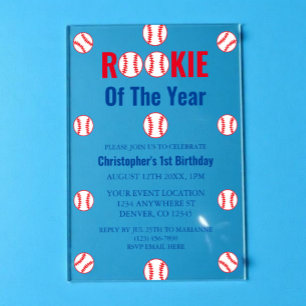 Invitaciones Acrílicas Primer cumpleaños de Rookie Baseball