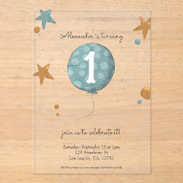 Invitaciones Acrílicas Primer cumpleaños de un globo azul lindo