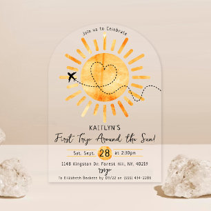 Invitaciones Acrílicas Primer viaje alrededor del sol 1er cumpleaños