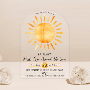 Invitaciones Acrílicas Primer viaje alrededor del sol Cumpleaños 1