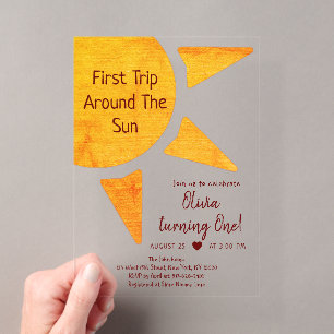 Invitaciones Acrílicas Primer Viaje Alrededor Del Sol Cumpleaños Sol Dora