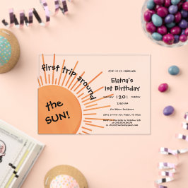 Invitaciones Acrílicas Primer Viaje alrededor del Sol Primer Cumpleaños H
