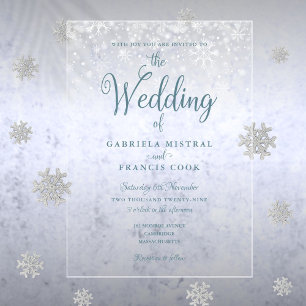 Invitaciones Acrílicas Primera Boda de Escritura Elegante de Copos de Nie