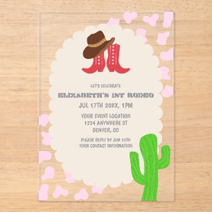 Invitaciones Acrílicas Primera chica rodeo cumpleaños 1