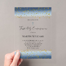 Invitaciones Acrílicas Primera Comunión acuarela azul