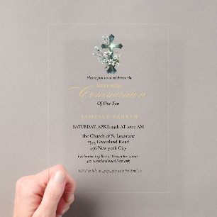 Invitaciones Acrílicas Primera comunión acuarela Cruz floral