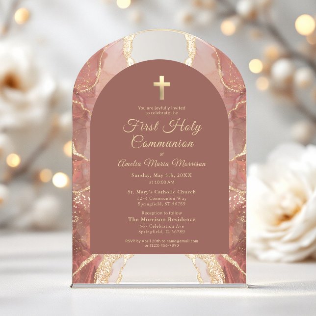 Invitaciones Acrílicas Primera Comunión Bush Rosa Oro Ágata (Subido por el creador)