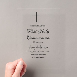 Invitaciones Acrílicas primera comunión católica simple minimalista
