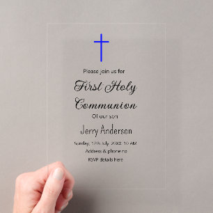 Invitaciones Acrílicas primera comunión católica simple minimalista